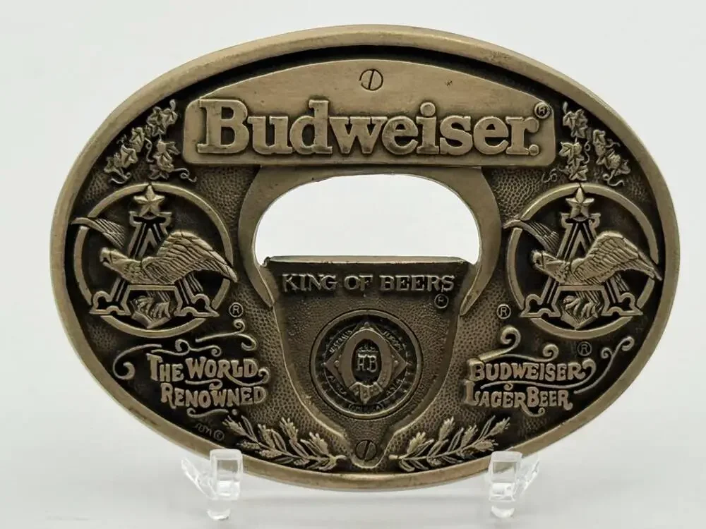 Award Design Medals Inc Solid Brass Budweiser Bottle Opener Belt Buckle Vintage